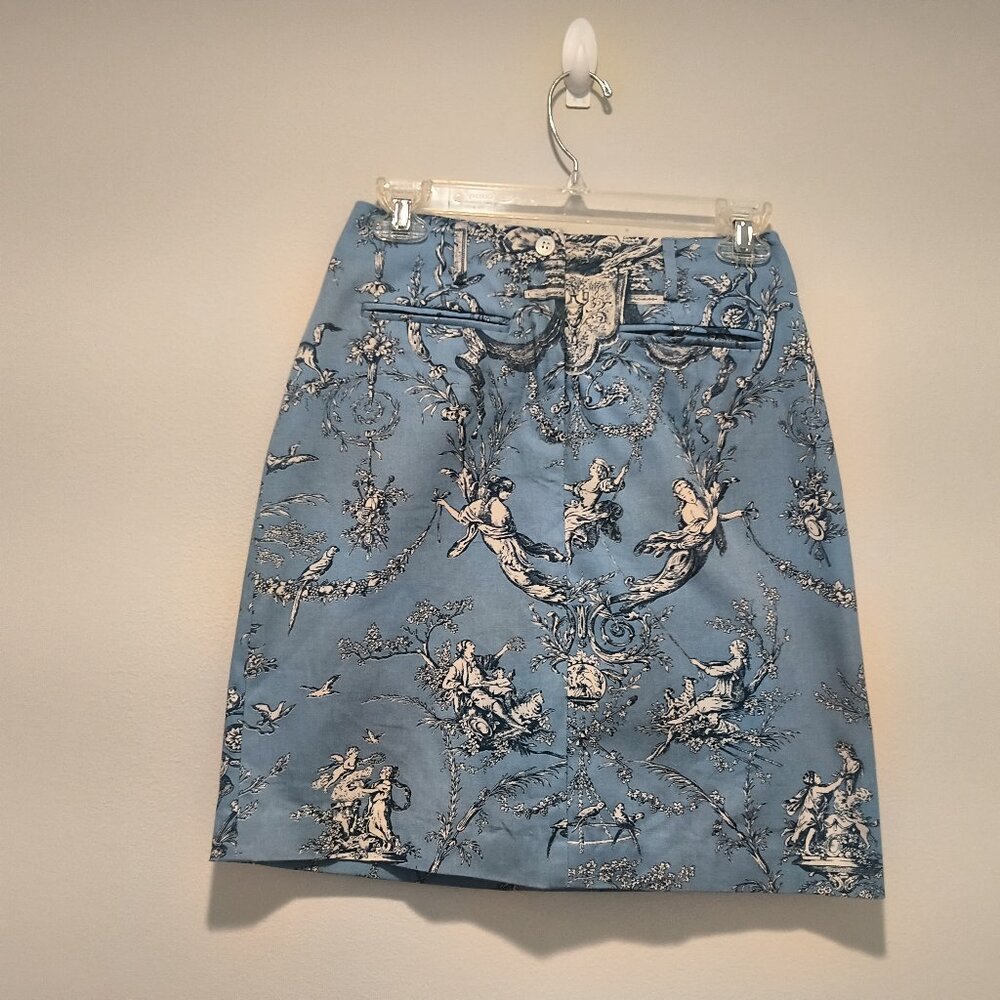 J McLaughlin  100% Cotton Baby Blue Patterned Bird Floral Skirt Size 2